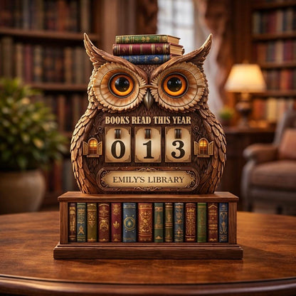 Personalized Owl Book Tracker, Wooden Library Decor, Book Lover Gift
