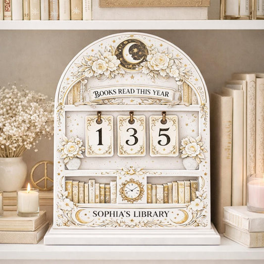 Personalized Wooden Books Read Tracker, Vintage Floral Library Decor