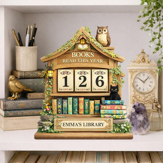 Personalized Wooden Books Read Tracker, Cottagecore Library Decor