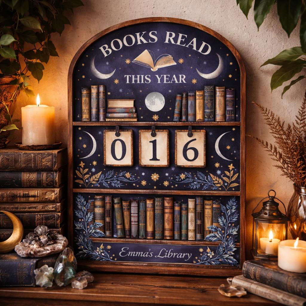 Personalized Celestial Books Read Tracker, Mystical Library Decor