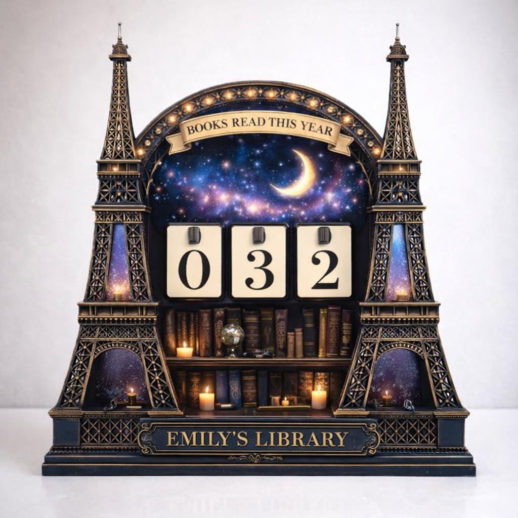 Personalized Eiffel Tower Book Counter, Celestial Paris Decor