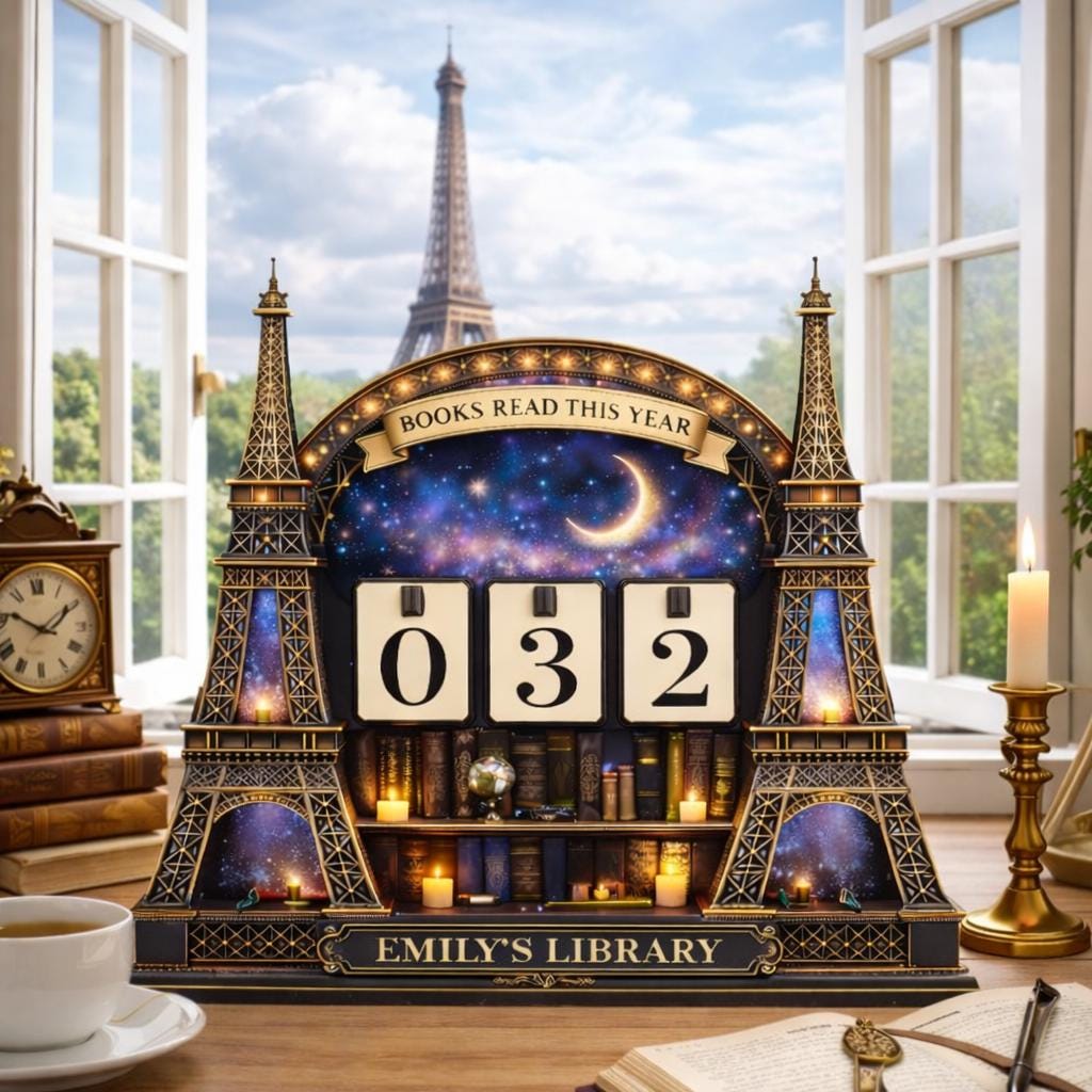 Personalized Eiffel Tower Book Counter, Celestial Paris Decor