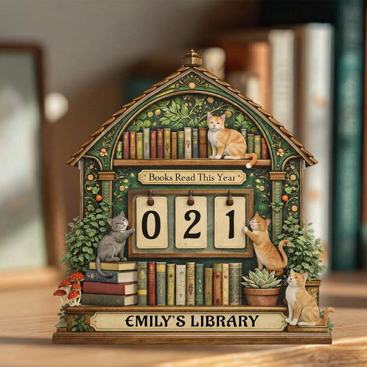 Personalized Wooden Books Read Tracker, Cat Lover Gift, Custom Library Decor