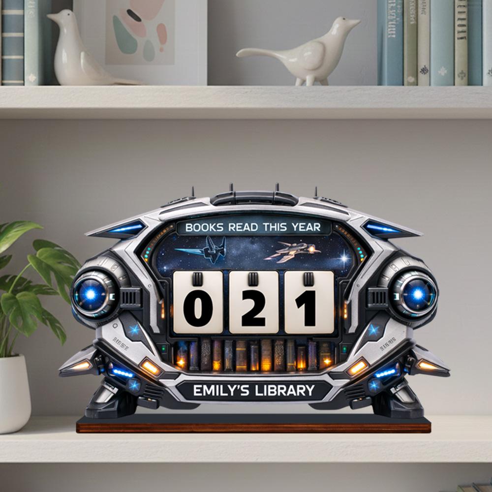 Personalized Book Tracker – Futuristic Library Decor, Reading Counter Display