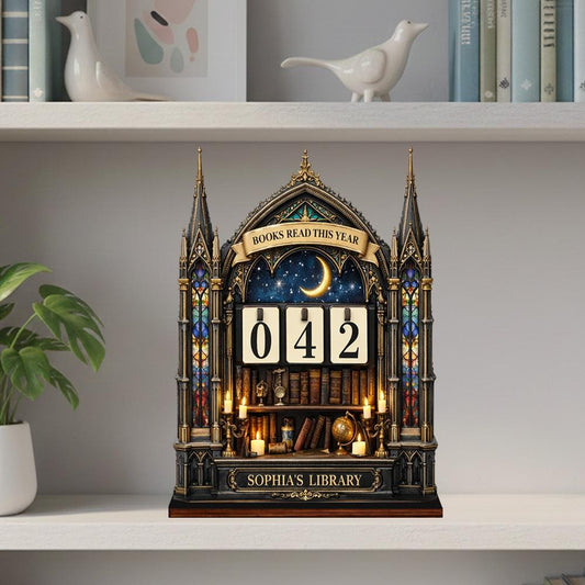 Personalized Book Tracker – Gothic Library Shelf Decor, Reading Challenge Gift