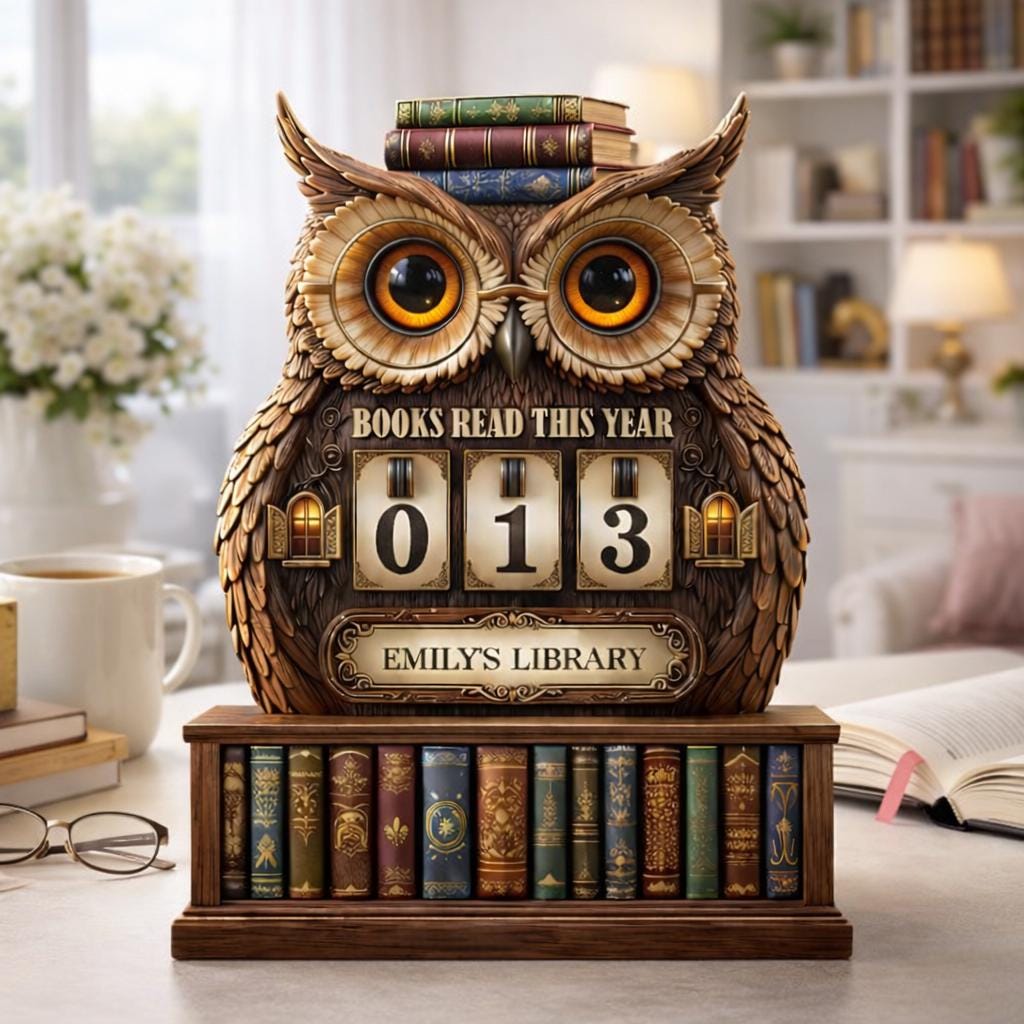 Personalized Owl Book Tracker, Wooden Library Decor, Book Lover Gift
