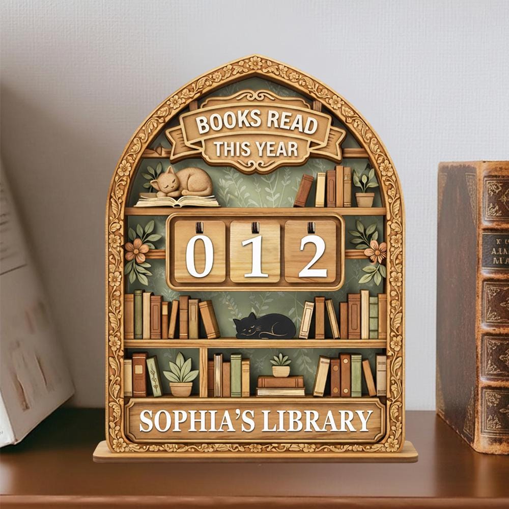 Personalized Books Read This Year Sign, Wooden Book Tracker, Custom Library Decor