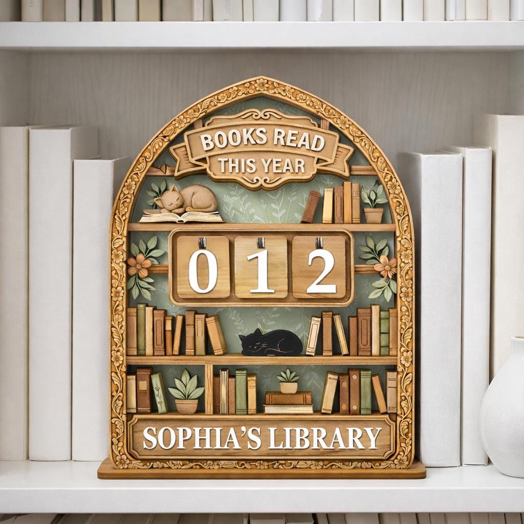 Personalized Books Read This Year Sign, Wooden Book Tracker, Custom Library Decor