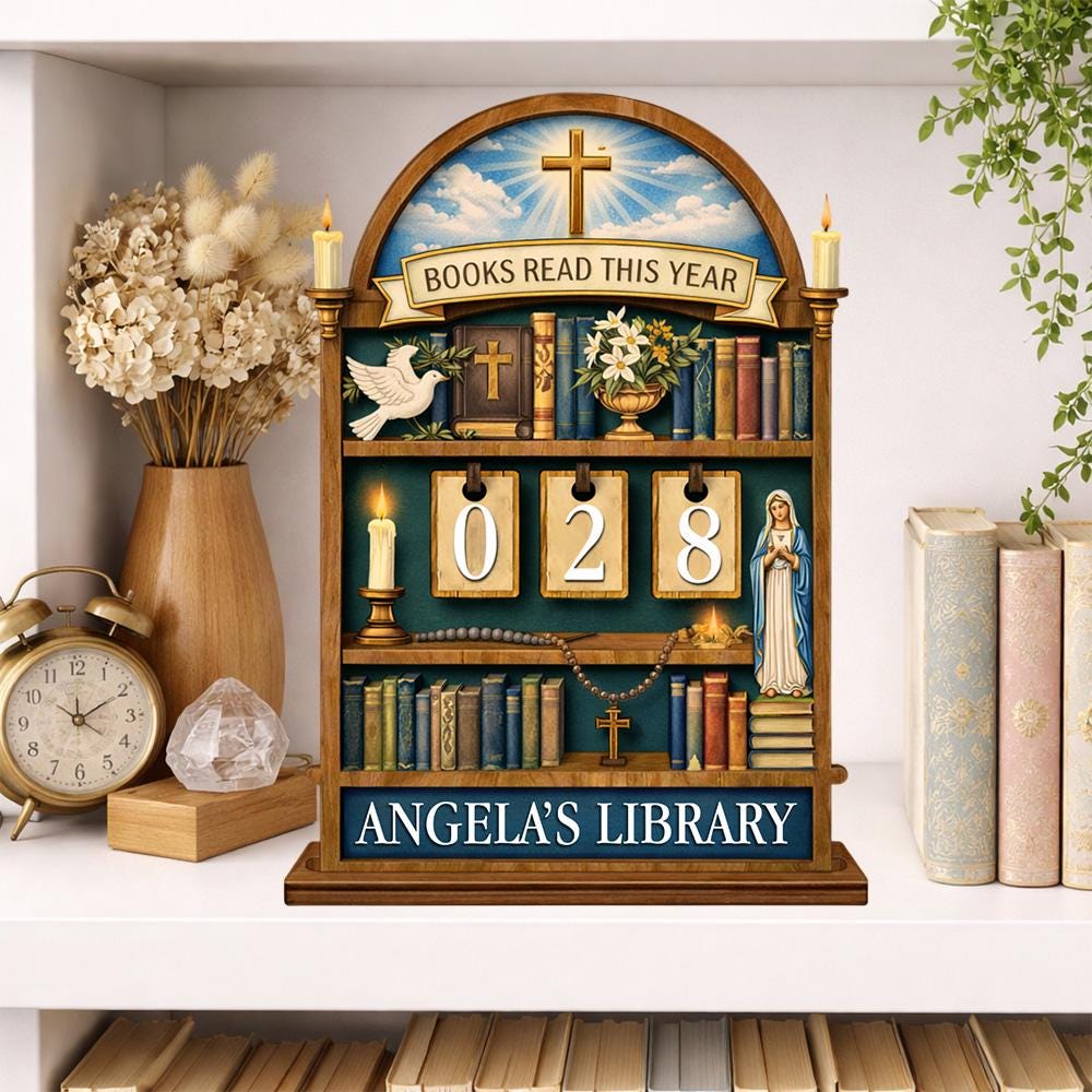 Personalized Catholic Books Read This Year Sign, Christian Library Decor
