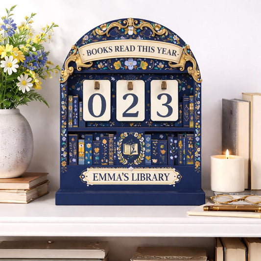 Personalized Books Read Tracker, Navy Blue Library Decor, Book Lover Gift