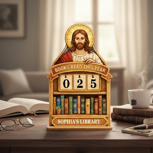 Personalized Christian Books Read This Year Tracker, Catholic Reading Log Decor, Jesus Statue Book Counter, Faith Library Gift for Women
