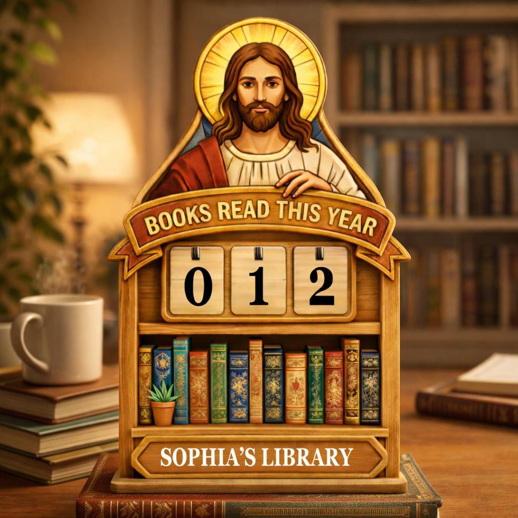 Personalized Christian Books Read This Year Tracker, Catholic Reading Log Decor, Jesus Statue Book Counter, Faith Library Gift for Women