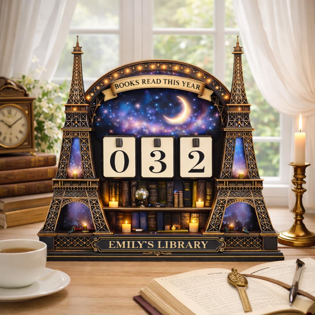 Personalized Eiffel Tower Book Counter, Celestial Paris Decor