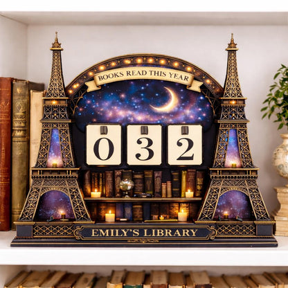 Personalized Eiffel Tower Book Counter, Celestial Paris Decor