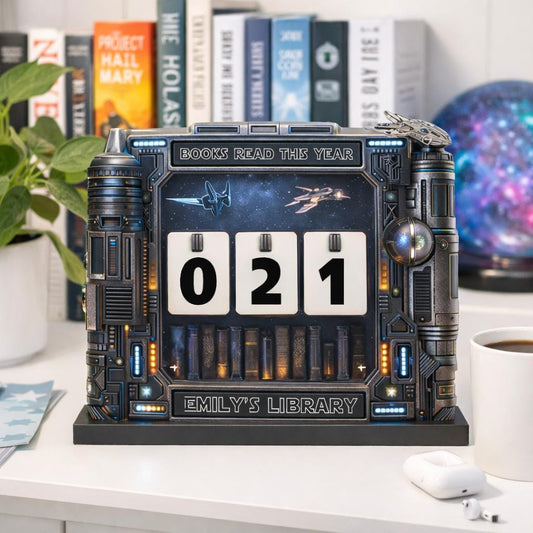 Personalized Sci-Fi Book Tracker, Futuristic Library Decor, Reading Counter