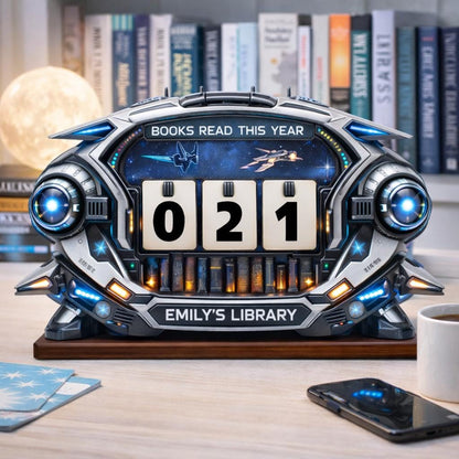 Personalized Book Tracker – Futuristic Library Decor, Reading Counter Display