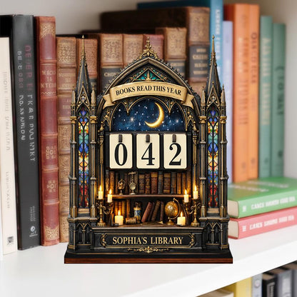 Personalized Book Tracker – Gothic Library Shelf Decor, Reading Challenge Gift