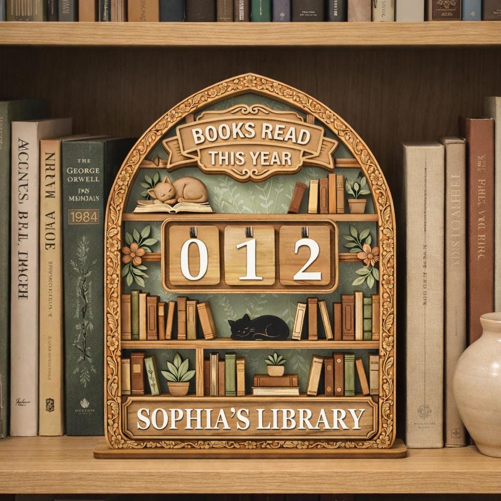 Personalized Books Read This Year Sign, Wooden Book Tracker, Custom Library Decor