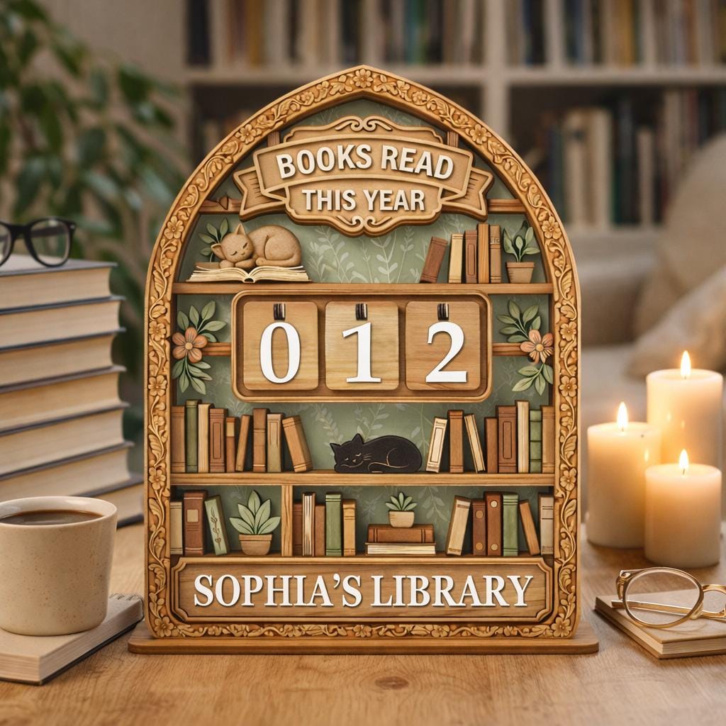 Personalized Books Read This Year Sign, Wooden Book Tracker, Custom Library Decor