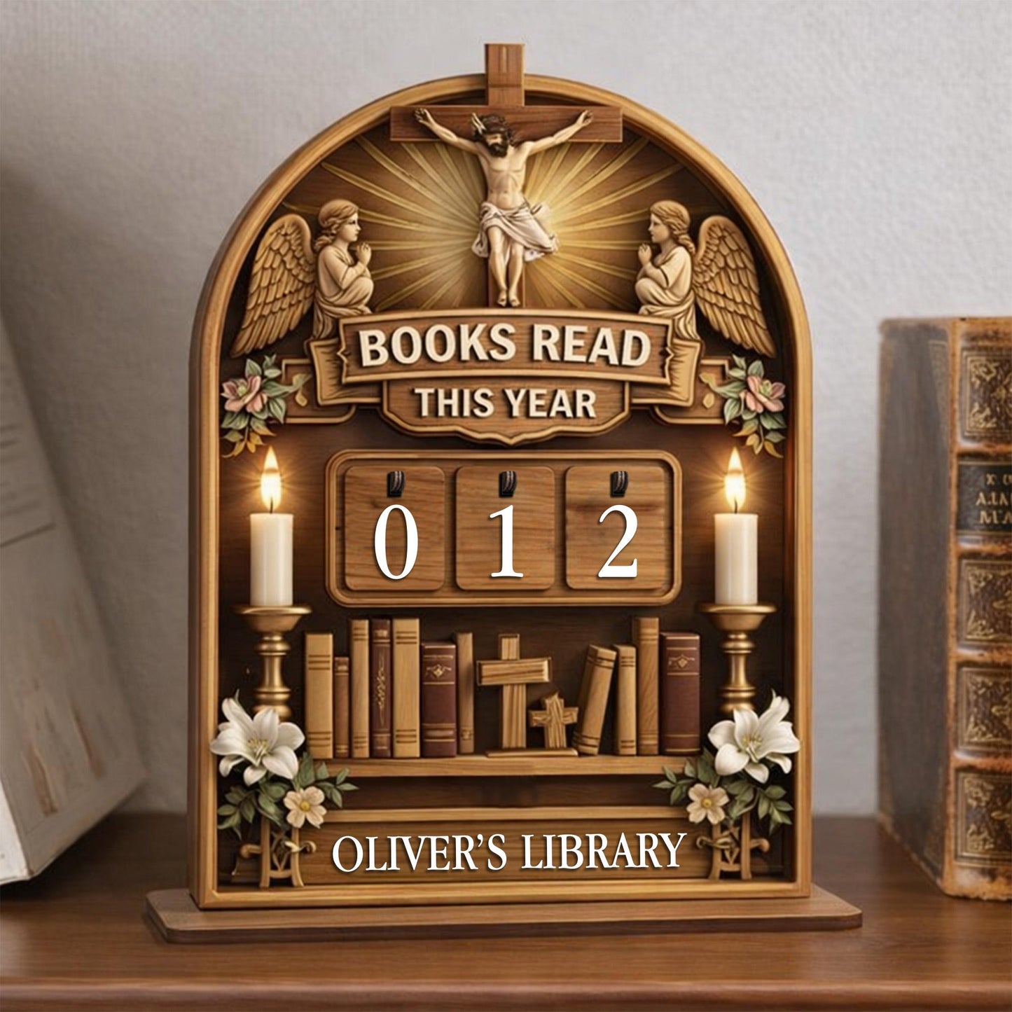 Personalized Christian Book Tracker, Catholic Library Decor, Religious Reader Gift