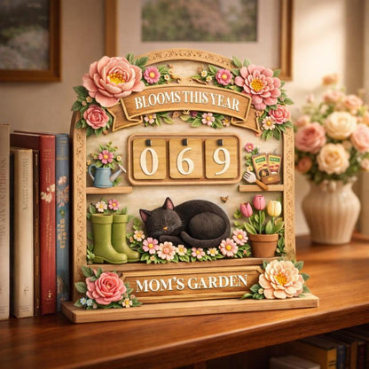 Mom's Garden Bloom Tracker Sign, Wooden Flower Counter Decor