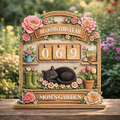 Mom's Garden Bloom Tracker Sign, Wooden Flower Counter Decor
