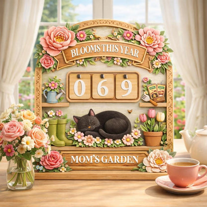 Mom's Garden Bloom Tracker Sign, Wooden Flower Counter Decor