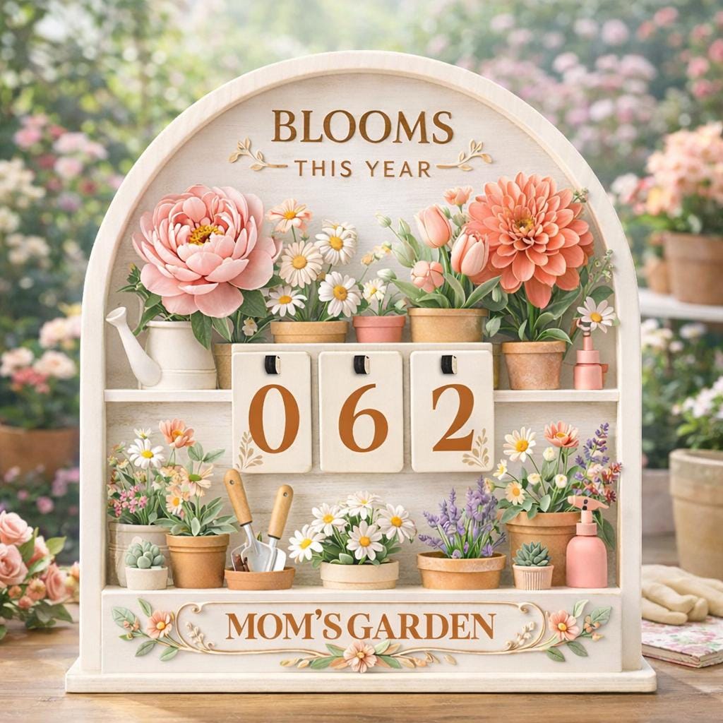 Layered Wood Garden Bloom Tracker Sign, Mom's Garden Decor, Flower Gardener Gift