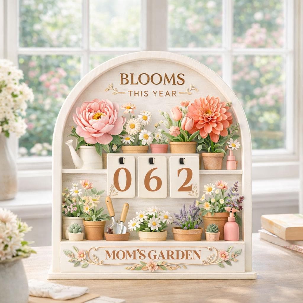 Layered Wood Garden Bloom Tracker Sign, Mom's Garden Decor, Flower Gardener Gift
