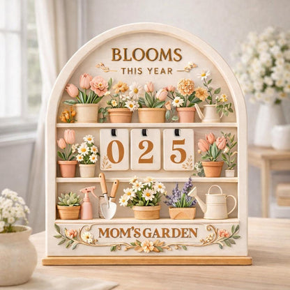 Wooden Blooms This Year Tracker, Mom's Garden Decor, Flippable Number Tiles