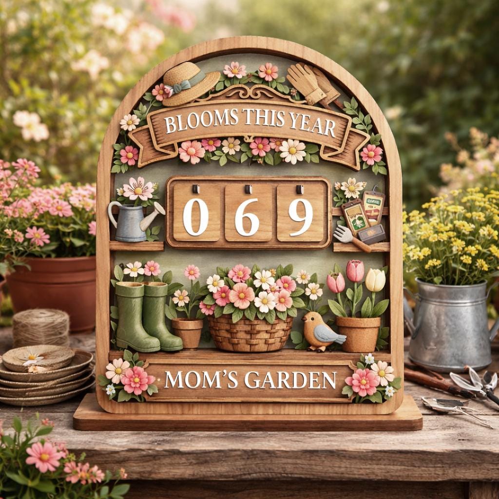 Wooden Garden Bloom Tracker Sign, Mom's Garden Decor, Flower Blooms Counter