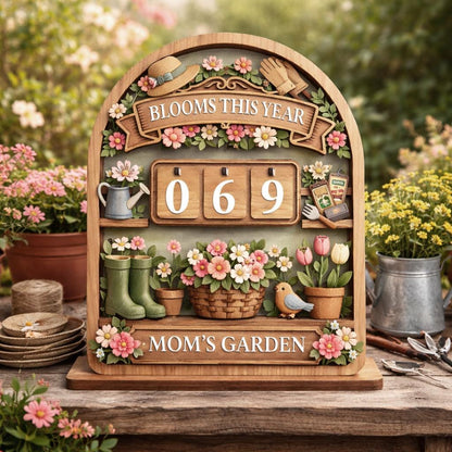 Wooden Garden Bloom Tracker Sign, Mom's Garden Decor, Flower Blooms Counter
