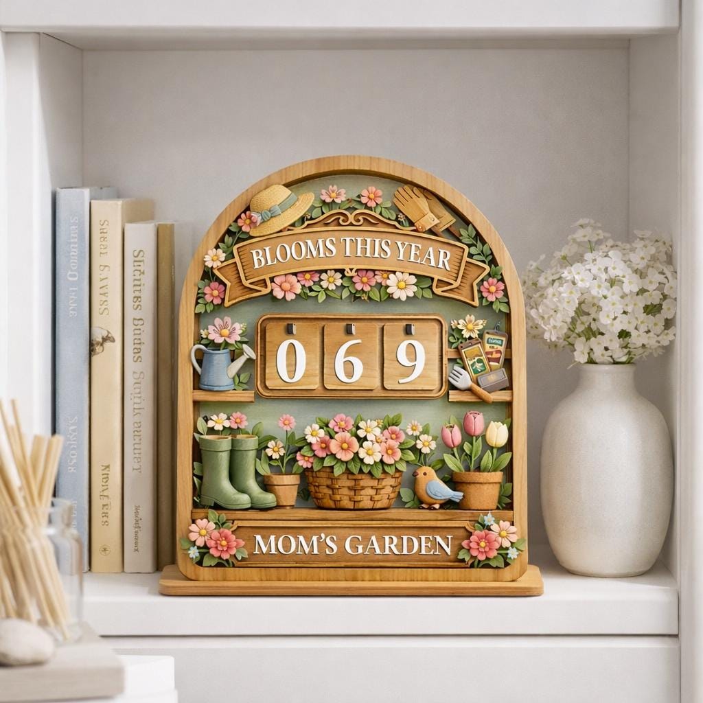 Wooden Garden Bloom Tracker Sign, Mom's Garden Decor, Flower Blooms Counter
