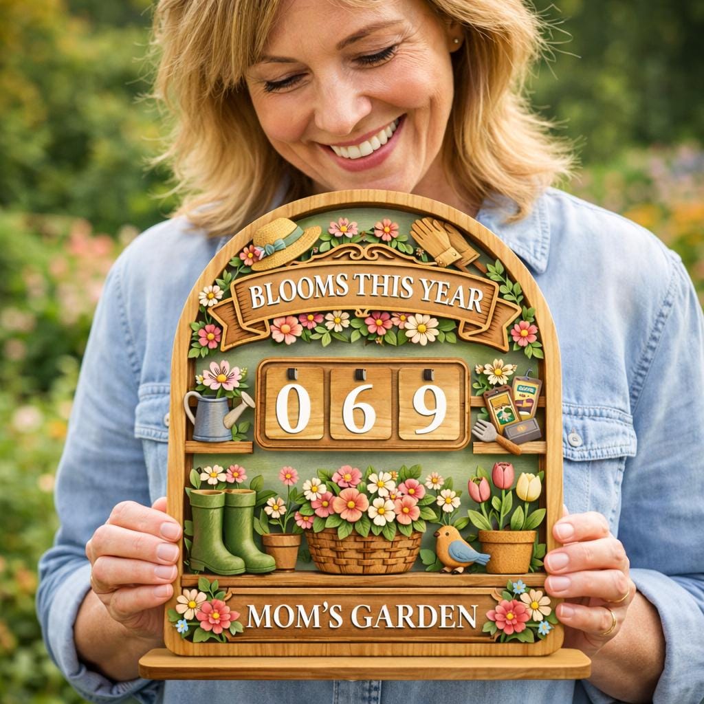 Wooden Garden Bloom Tracker Sign, Mom's Garden Decor, Flower Blooms Counter