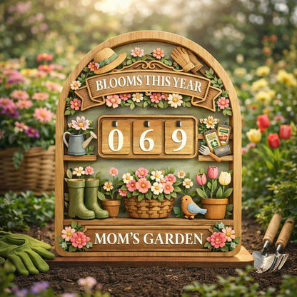 Wooden Garden Bloom Tracker Sign, Mom's Garden Decor, Flower Blooms Counter
