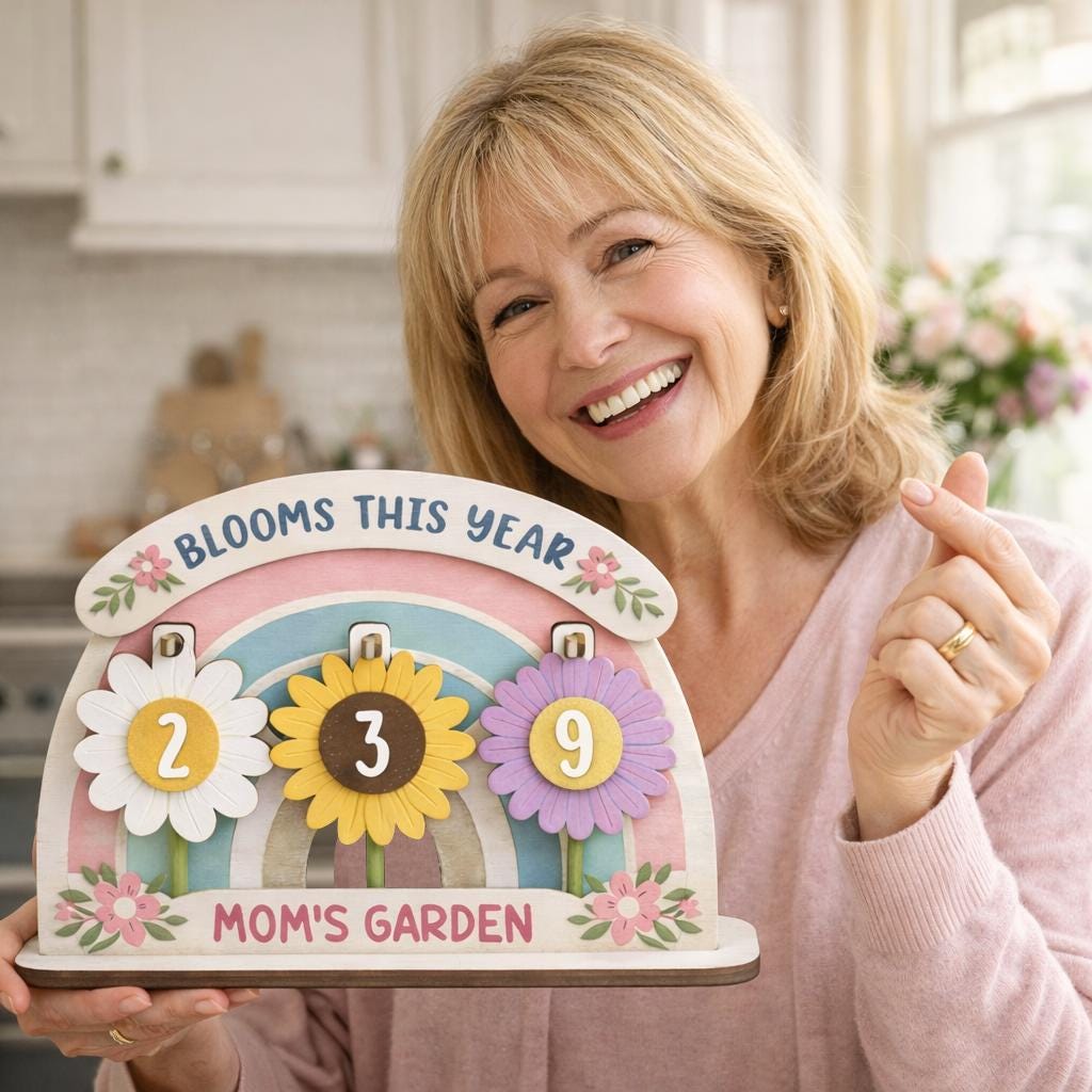 Wooden Garden Bloom Tracker Sign, Mom's Flower Counter, Gardener Gift