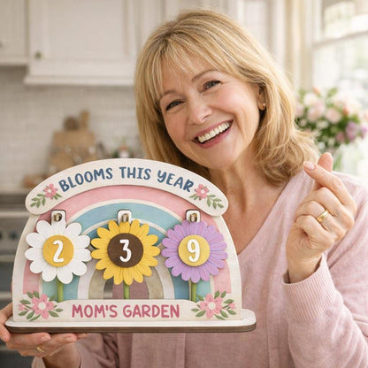 Wooden Garden Bloom Tracker Sign, Mom's Flower Counter, Gardener Gift