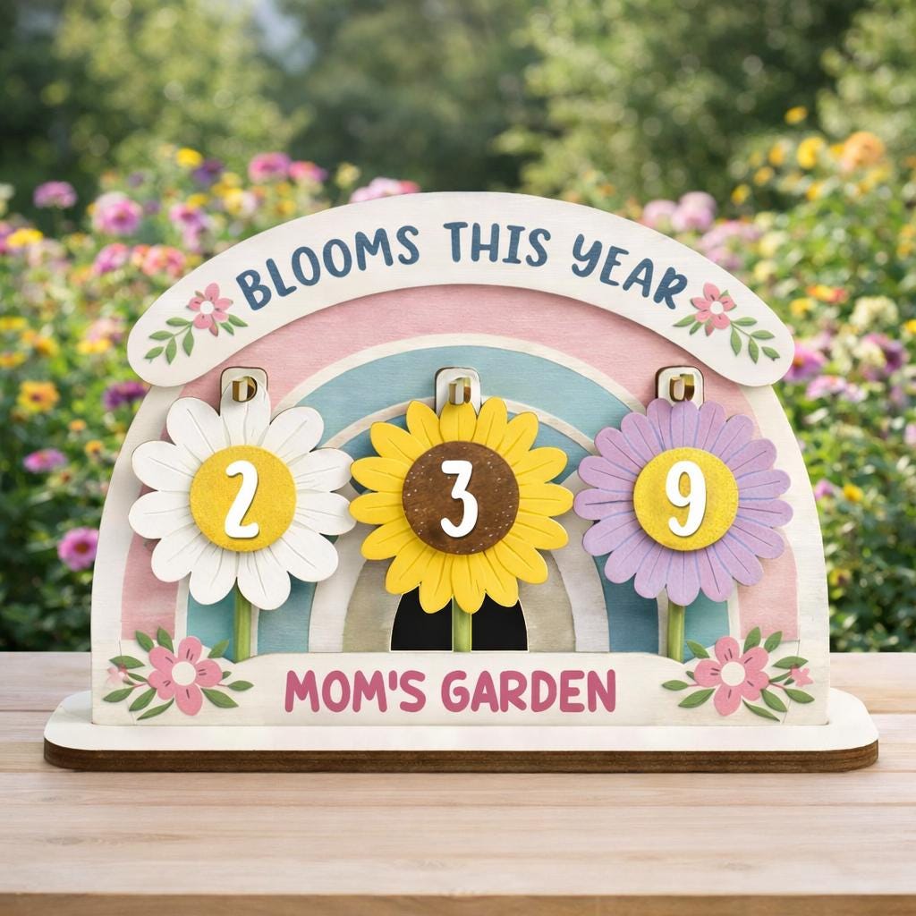 Wooden Garden Bloom Tracker Sign, Mom's Flower Counter, Gardener Gift