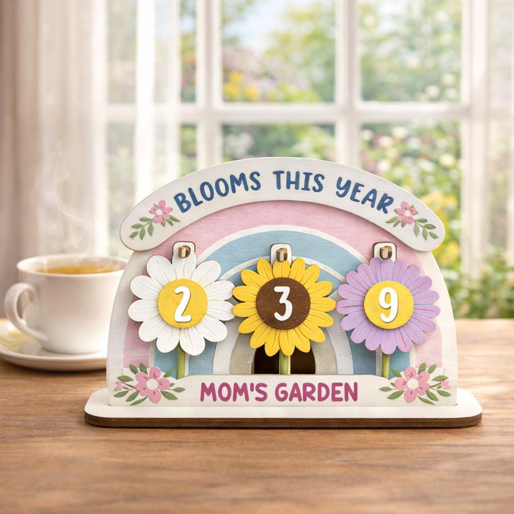 Wooden Garden Bloom Tracker Sign, Mom's Flower Counter, Gardener Gift
