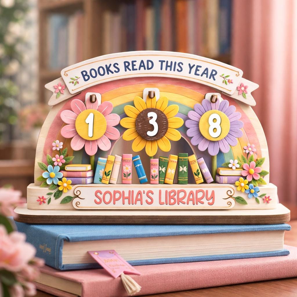 Kids Books Read Tracker, Wooden Library Name Sign, Reading Counter Chart