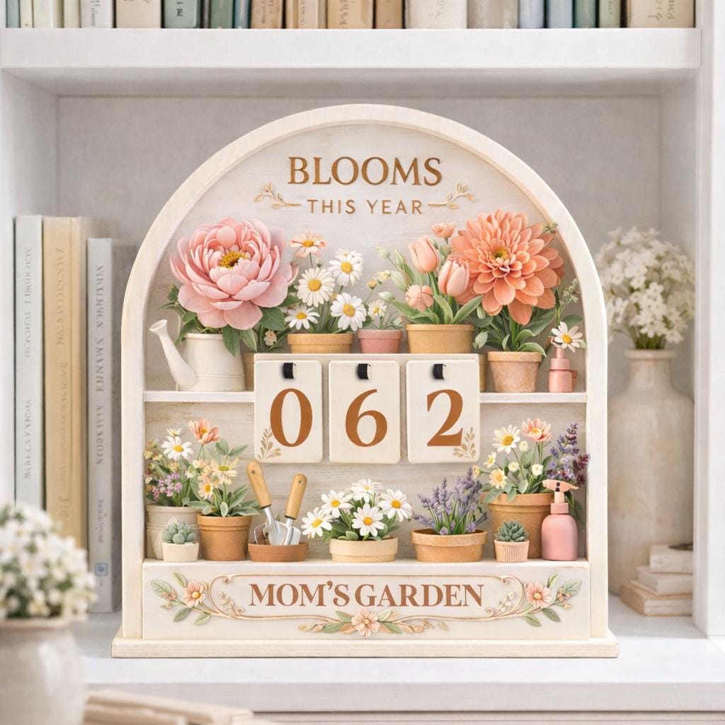 Layered Wood Garden Bloom Tracker Sign, Mom's Garden Decor, Flower Gardener Gift