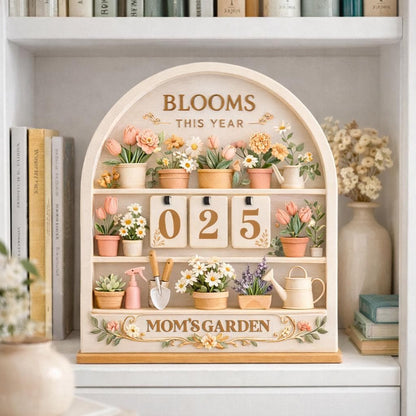 Wooden Blooms This Year Tracker, Mom's Garden Decor, Flippable Number Tiles