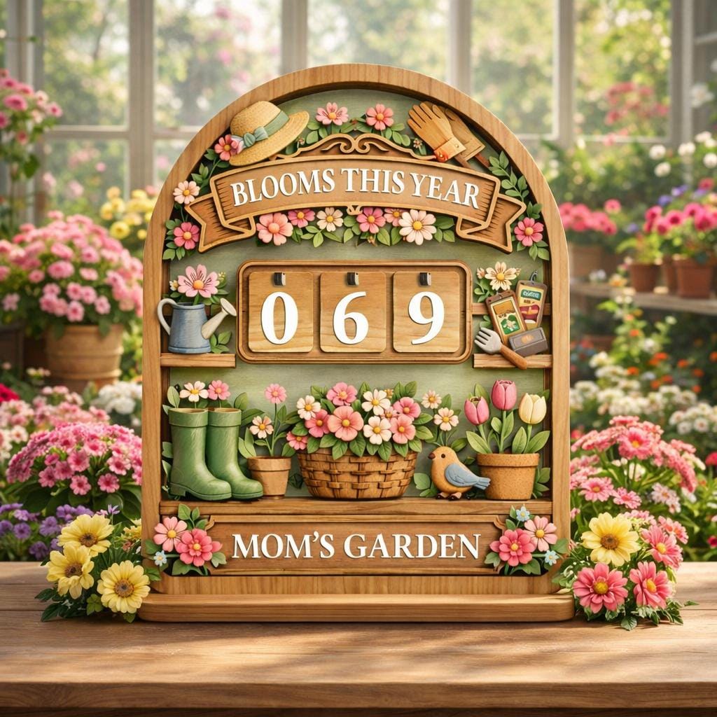 Wooden Garden Bloom Tracker Sign, Mom's Garden Decor, Flower Blooms Counter