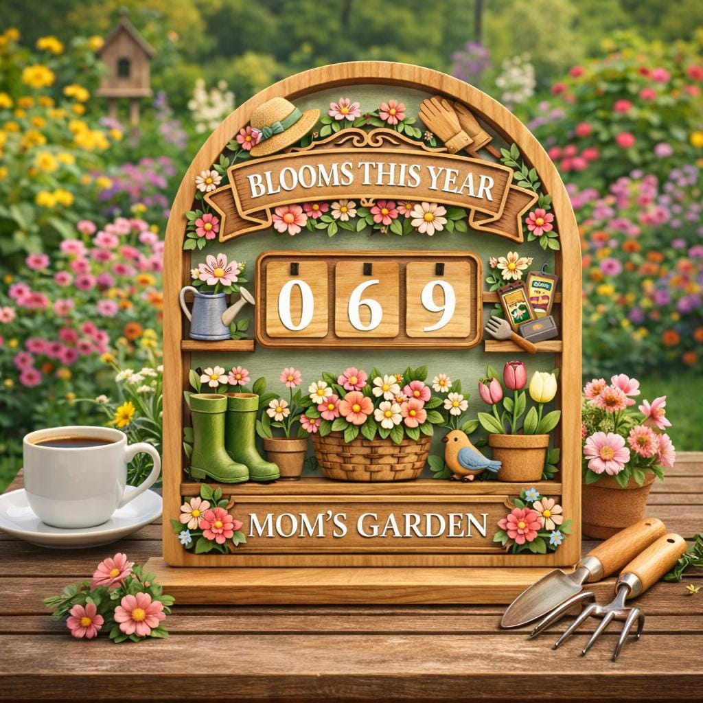 Wooden Garden Bloom Tracker Sign, Mom's Garden Decor, Flower Blooms Counter