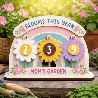 Wooden Garden Bloom Tracker Sign, Mom's Flower Counter, Gardener Gift