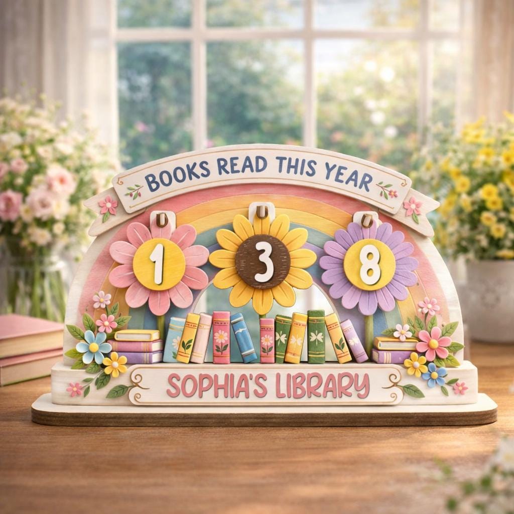 Kids Books Read Tracker, Wooden Library Name Sign, Reading Counter Chart