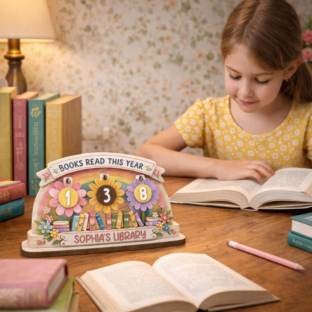 Kids Books Read Tracker, Wooden Library Name Sign, Reading Counter Chart