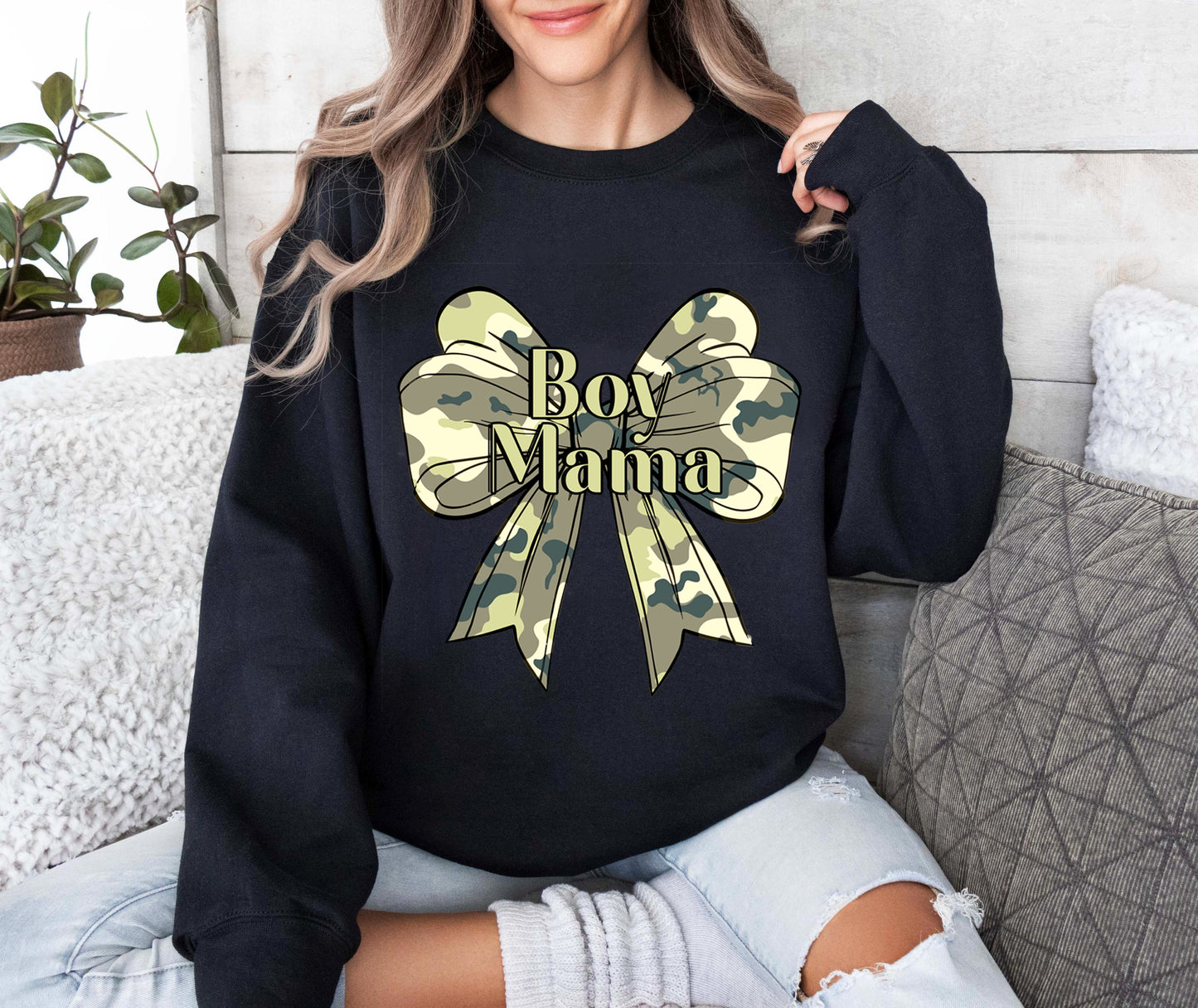 Boy Mama Camo Coquette Bow Sweatshirt, Boy Mama Shirt, Camo Coquette Shirt, Mom of boys shirt, Gift for Mom