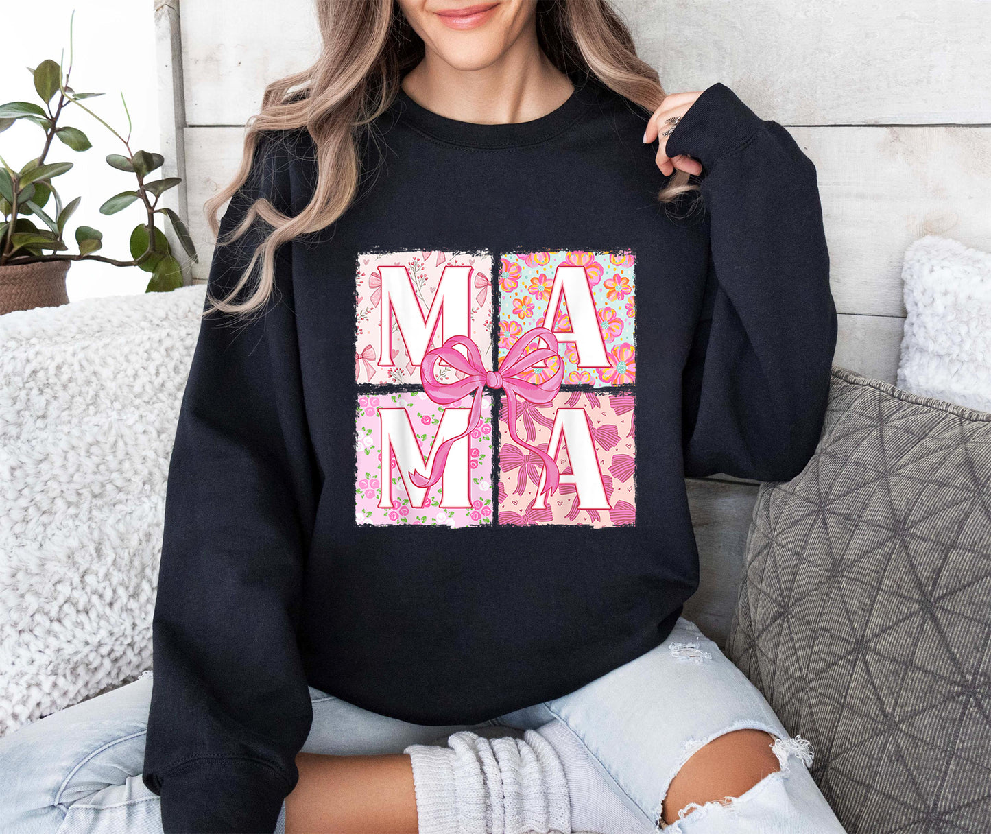 Mama Flower Sweatshirt, Mothers Day gift, Gift for Mom, Mama bow shirt