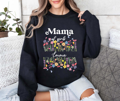 Mama of girls Sweatshirt with the Name Mama, Mom wildflower shirt